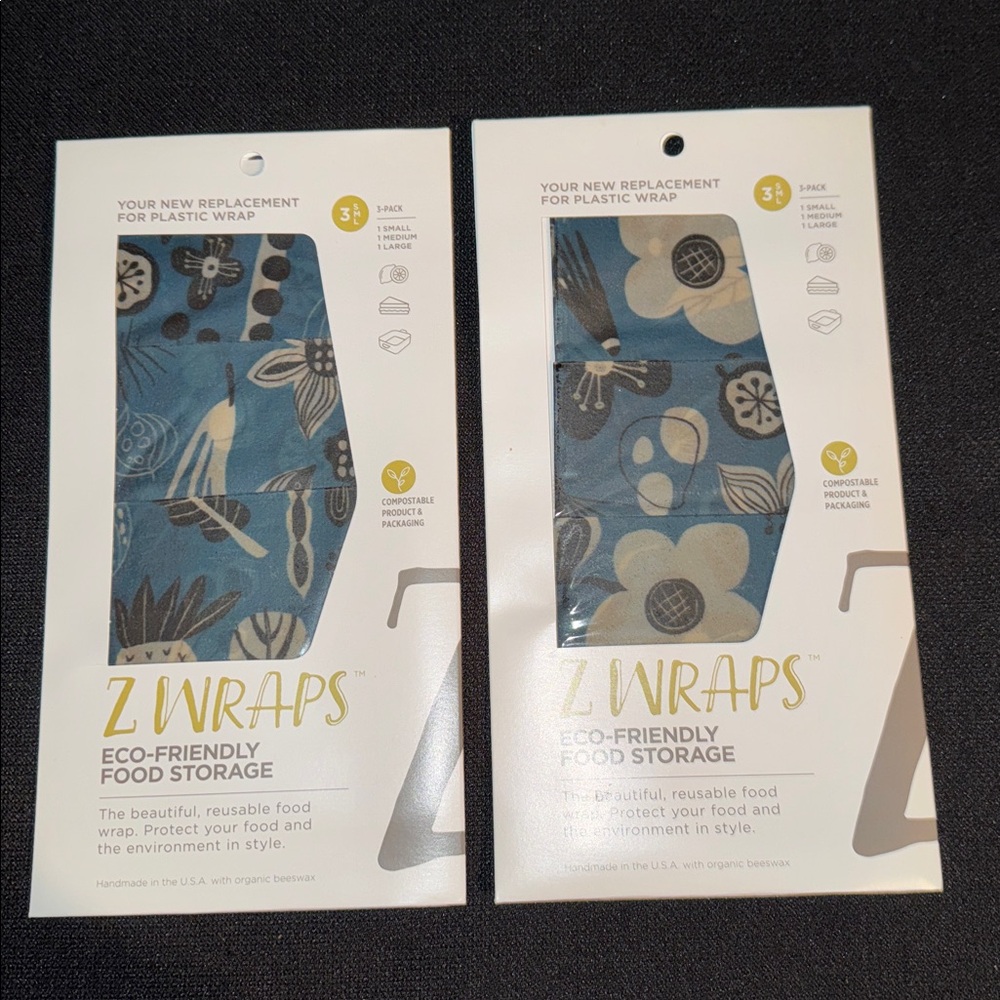 2 NEW Z Wraps Eco-Friendly Food Storage Wraps 3 pack S, M, L